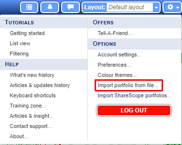 SharePad options menu